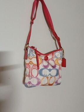 Coach Multicolor Signature Crossbody with Pink Trim